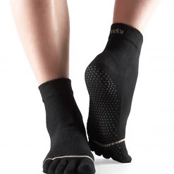 CLOTHING Toesox Ankle Length Full-Toe Yoga Grip Socks Black