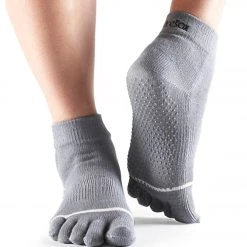 Toesox Ankle Length Full-Toe Yoga Grip Socks Grey
