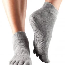 CLOTHING Toesox Ankle Length Full-Toe Yoga Grip Socks Heather Grey
