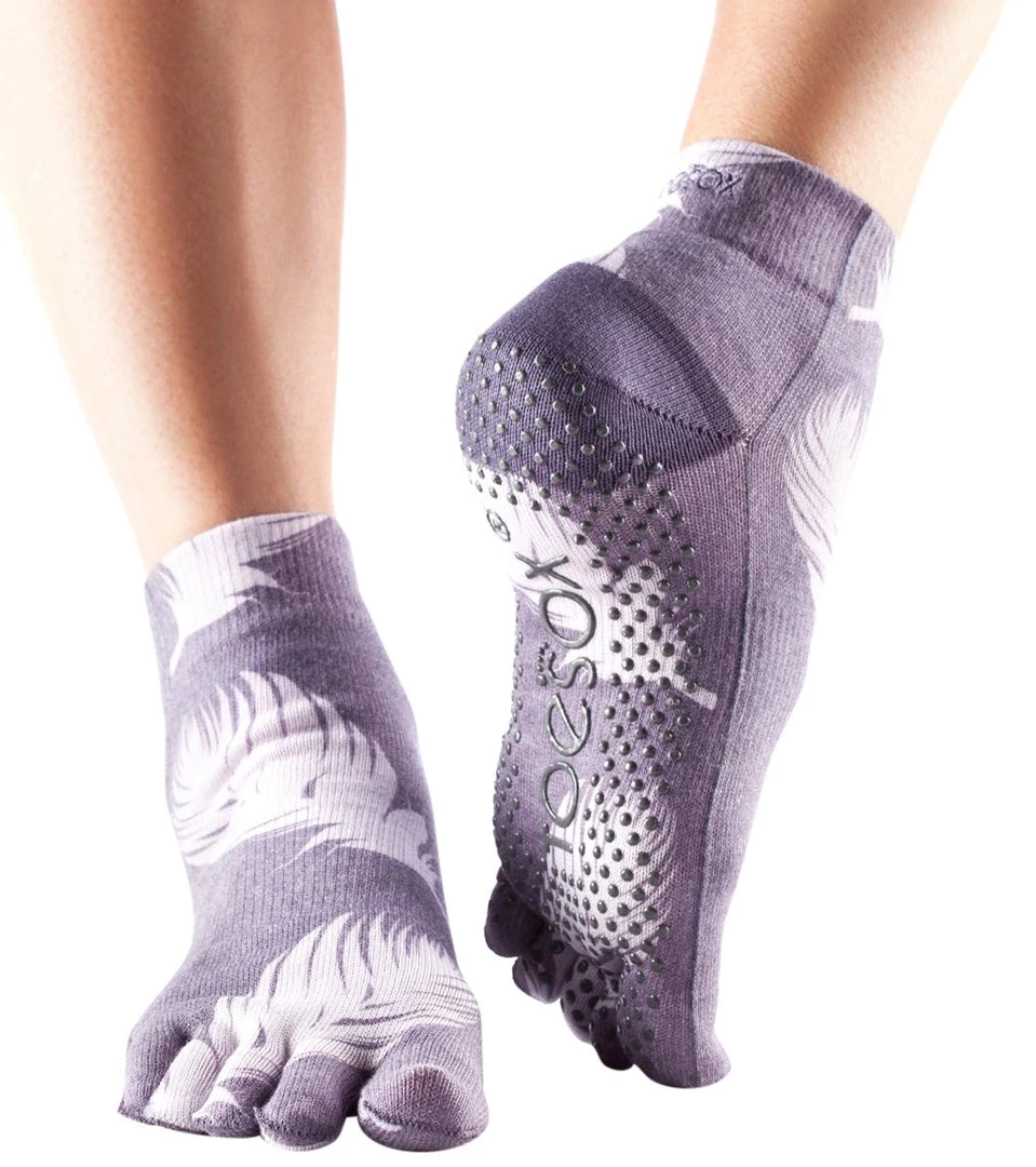 Toesox Ankle Length Full-Toe Yoga Grip Socks Nightshade 5 Toesox Ankle Length Full-Toe Yoga Grip Socks Nightshade