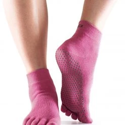 Toesox Ankle Length Full-Toe Yoga Grip Socks Hot Pink CLOTHING