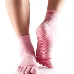 CLOTHING Toesox Ankle Length Full-Toe Yoga Grip Socks Pink