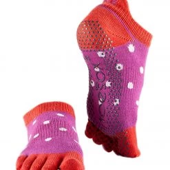 CLOTHING Toesox Low Rise Full-Toe Yoga Grip Socks Poppy Polka