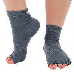 Toesox Ankle Length Half-Toe Yoga Grip Socks Grey