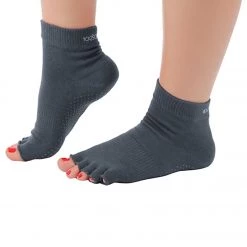 Toesox Ankle Length Half-Toe Yoga Grip Socks Grey