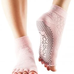 Toesox Ankle Length Half-Toe Yoga Grip Socks Fishnet Kiss