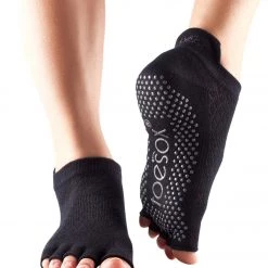 Toesox Low Rise Half-Toe Yoga Grip Socks Fishnet Black