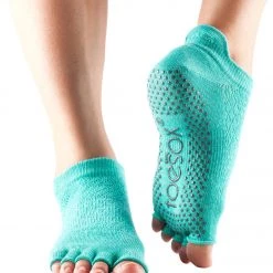 Toesox Low Rise Half-Toe Yoga Grip Socks Fishnet Lagoon CLOTHING