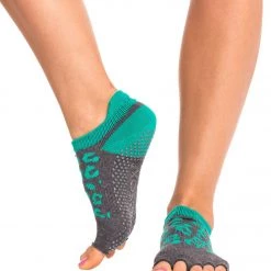 Toesox Low Rise Half-Toe Yoga Grip Socks Wild Love Emerald CLOTHING