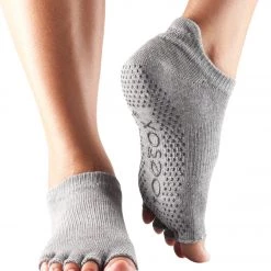 Toesox Low Rise Half-Toe Yoga Grip Socks Heather Gray CLOTHING 7 Toesox Low Rise Half-Toe Yoga Grip Socks Heather Gray CLOTHING