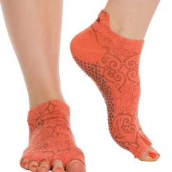 Toesox Low Rise Half-Toe Yoga Grip Socks Mandarin