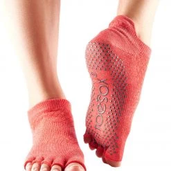 Toesox Low Rise Half-Toe Yoga Grip Socks Fishnet Poppy CLOTHING