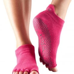Toesox Low Rise Half-Toe Yoga Grip Socks Fuchsia