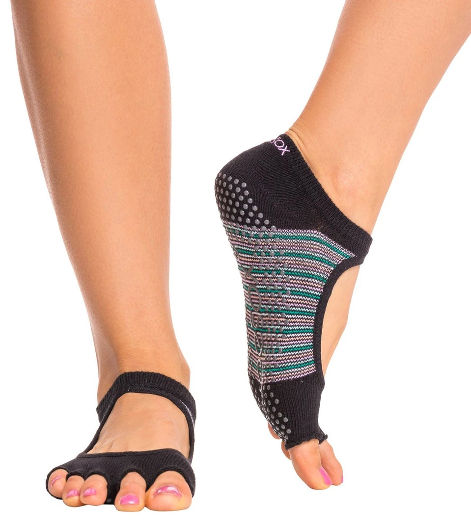 Toesox Bella Half-Toe Yoga Grip Socks Retro Black Stripe 3 Toesox Bella Half-Toe Yoga Grip Socks Retro Black Stripe
