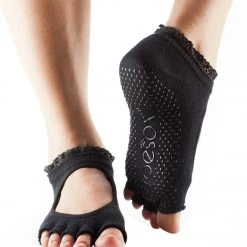 Toesox Bella Half-Toe Yoga Grip Socks Black Lace CLOTHING