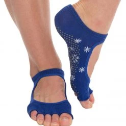 Toesox Bella Half-Toe Yoga Grip Socks Blue Snowflake CLOTHING