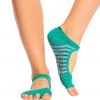 Toesox Bella Half-Toe Yoga Grip Socks Retro Emerald Stripe