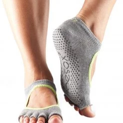 Toesox Bella Half-Toe Yoga Grip Socks Heather Grey/Limeaid CLOTHING