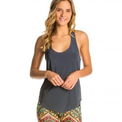 Onzie Lightweight Glossy Flow Yoga Tank Top Charcoal CLOTHING