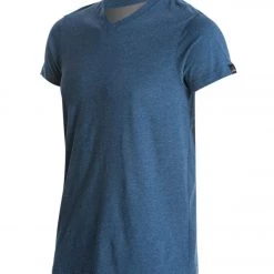 PrAna Men's V Neck Short Sleeve Workout Tee Denim Heather