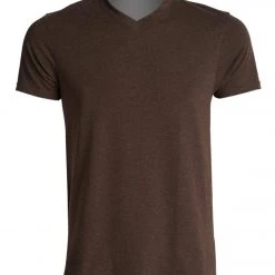 PrAna Men's V Neck Short Sleeve Workout Tee Brown Heather