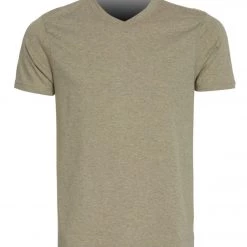 PrAna Men's V Neck Short Sleeve Workout Tee Dark Khaki Heather