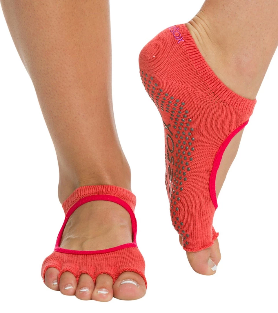 Toesox Bella Half-Toe Yoga Grip Socks Poppy 3 Toesox Bella Half-Toe Yoga Grip Socks Poppy