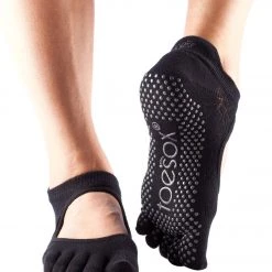 Toesox Bellarina Full-Toe Yoga Grip Socks Fishnet Black