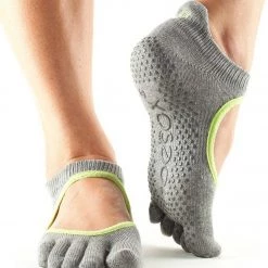 Toesox Bellarina Full-Toe Yoga Grip Socks Charcoal Grey/Lime ACCESSORIES