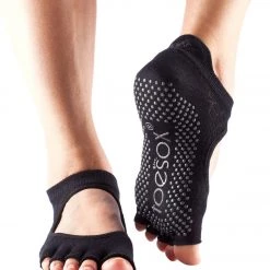 Toesox Bellarina Half-Toe Yoga Grip Socks Fishnet Black