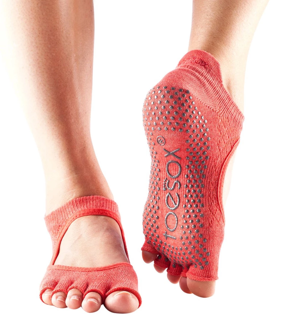 Toesox Bellarina Half-Toe Yoga Grip Socks Fishnet Poppy ACCESSORIES 3 Toesox Bellarina Half-Toe Yoga Grip Socks Fishnet Poppy ACCESSORIES