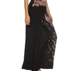 Hard Tail Flat Waist Wide Leg Yoga Pants Black/Taupe Diagonal Butterfly CLOTHING