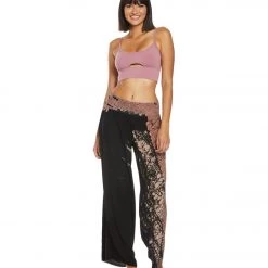 Hard Tail Flat Waist Wide Leg Yoga Pants Black/Taupe Diagonal Butterfly CLOTHING