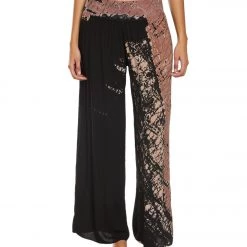 Hard Tail Flat Waist Wide Leg Yoga Pants Black/Taupe Diagonal Butterfly CLOTHING