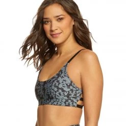 NEW ARRIVALS Onzie Graphic Elastic Yoga Sports Bra Gray Ombre