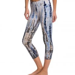 Hard Tail Flat Waisted Cotton Yoga Capris Blue Lizard Ombre