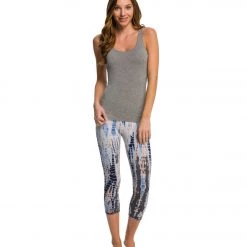 Hard Tail Flat Waisted Cotton Yoga Capris Blue Lizard Ombre