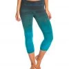 CLOTHING Hard Tail Flat Waisted Cotton Yoga Capris Rainbow Horizon Blue/Teal