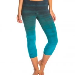 CLOTHING Hard Tail Flat Waisted Cotton Yoga Capris Rainbow Horizon Blue/Teal