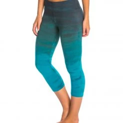 CLOTHING Hard Tail Flat Waisted Cotton Yoga Capris Rainbow Horizon Blue/Teal