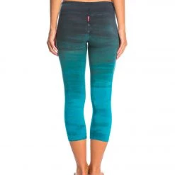 CLOTHING Hard Tail Flat Waisted Cotton Yoga Capris Rainbow Horizon Blue/Teal