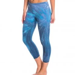 CLOTHING Hard Tail Flat Waisted Cotton Yoga Capris Side Circle Blue