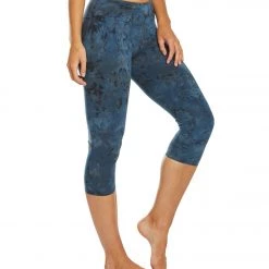 CLOTHING Hard Tail Flat Waisted Cotton Yoga Capris Grey Blue Reverse Lava Wash