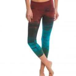CLOTHING Hard Tail Flat Waisted Cotton Yoga Capris Burgundy/Teal Rainbow Horizon