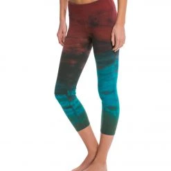 CLOTHING Hard Tail Flat Waisted Cotton Yoga Capris Burgundy/Teal Rainbow Horizon