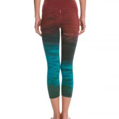 CLOTHING Hard Tail Flat Waisted Cotton Yoga Capris Burgundy/Teal Rainbow Horizon