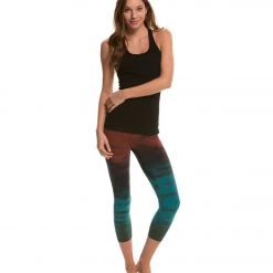 CLOTHING Hard Tail Flat Waisted Cotton Yoga Capris Burgundy/Teal Rainbow Horizon