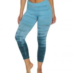 Hard Tail Flat Waisted Cotton Yoga Capris Green/Blue Rainbow Horizon