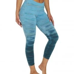 Hard Tail Flat Waisted Cotton Yoga Capris Green/Blue Rainbow Horizon