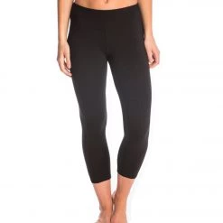 Hard Tail Flat Waisted Cotton Yoga Capris Black Women
